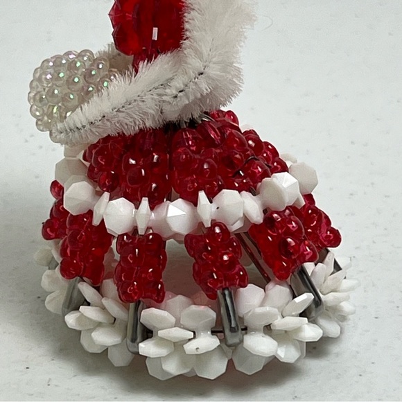 VTG Doll Safety Pin Beaded Red White Dress Hat Girl Lady MCM - Picture 6 of 10